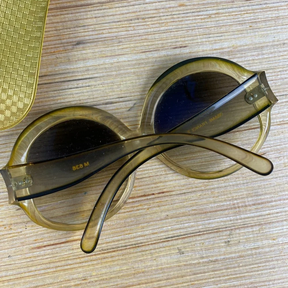 Vintage French riviera chic Sunglasses Oversized Semi Round Brown paris